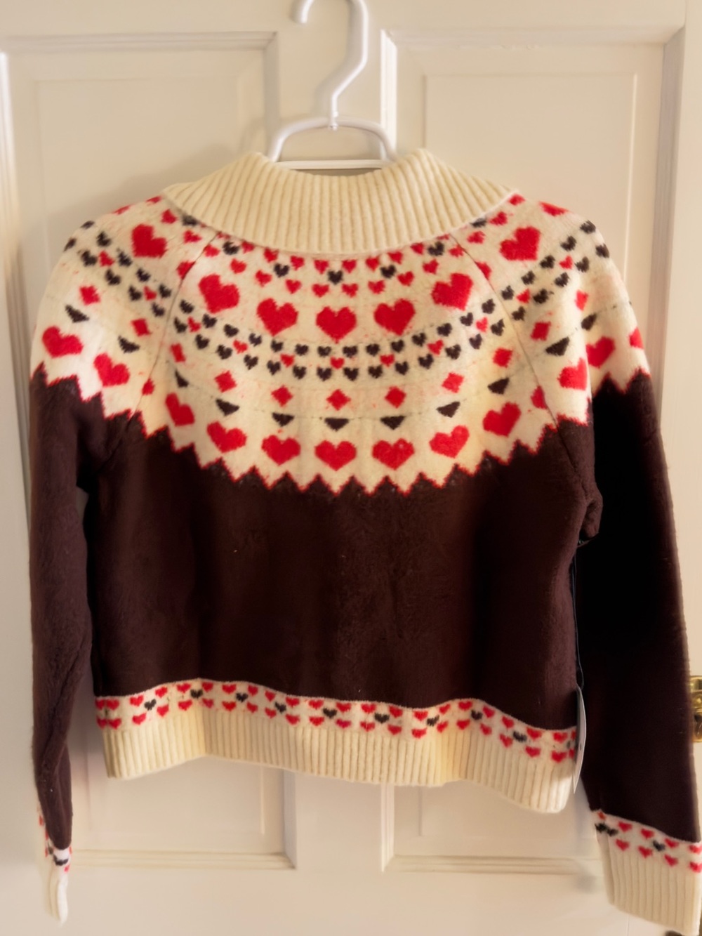 Callahan Cream, Red & Brown Heart-Print Button Cardigan - Picture 3 of 6